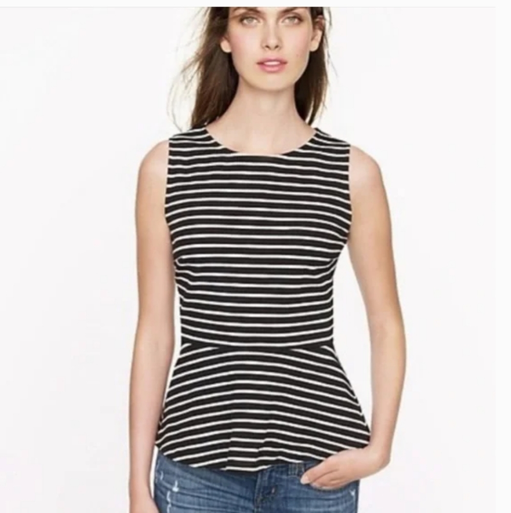 J. Crew Black And White Striped Ponte Peplum Top